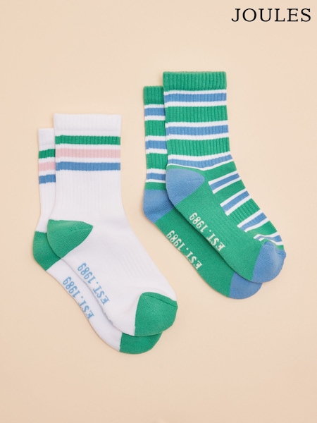 Joules Kids' Volley Green & Blue Pack of Two Tennis Socks (E00793) | £8