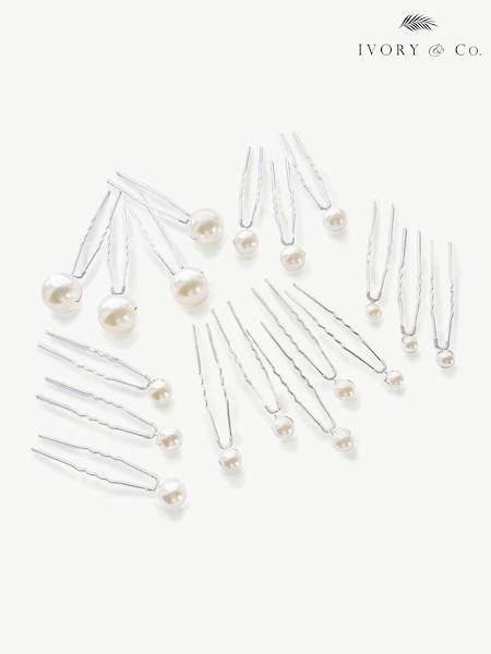 Ivory & Co Silver Pearl Hairpin Set (E00840) | £35