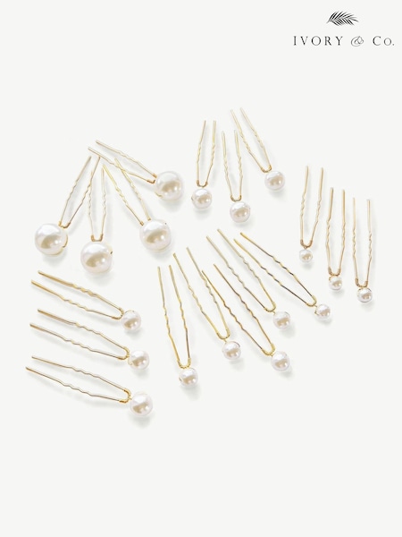 Ivory & Co Gold Pearl Hairpin Set (E00841) | £35