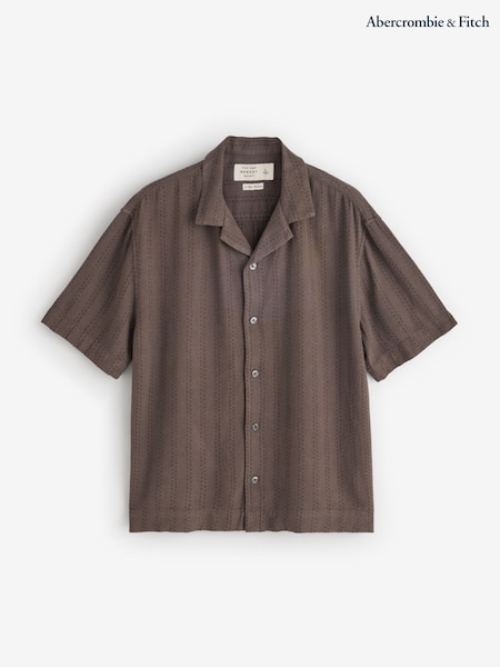 Brown - Regular Abercrombie & Fitch Threaded Revere Collar Short Sleeve Resort Shirt