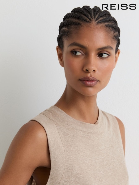 Stone Neutral - Reiss Amy Linen Jersey Crew-neck Vest