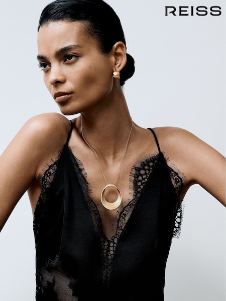 Gold Tone - Reiss Bridget Brushed Loop Pendant Necklace