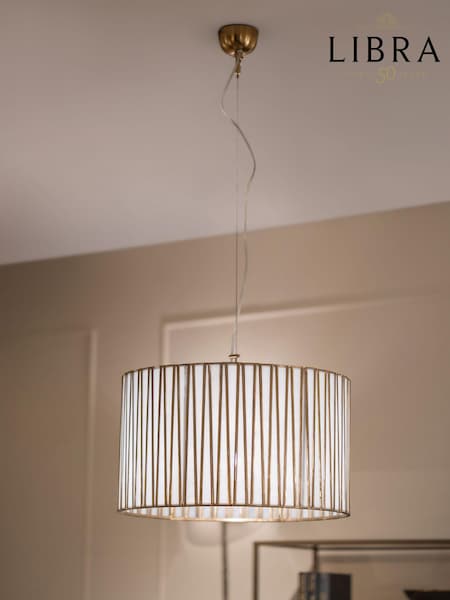 Libra Interiors Champagne Silver Burgh Opaque Glass Drum Pendant Ceiling Light (E00971) | £575