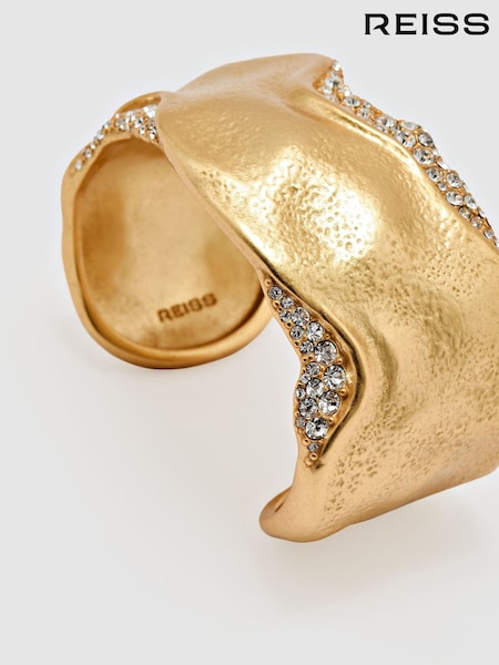Gold Tone - Reiss Farah Crystal-detail Molten Cuff