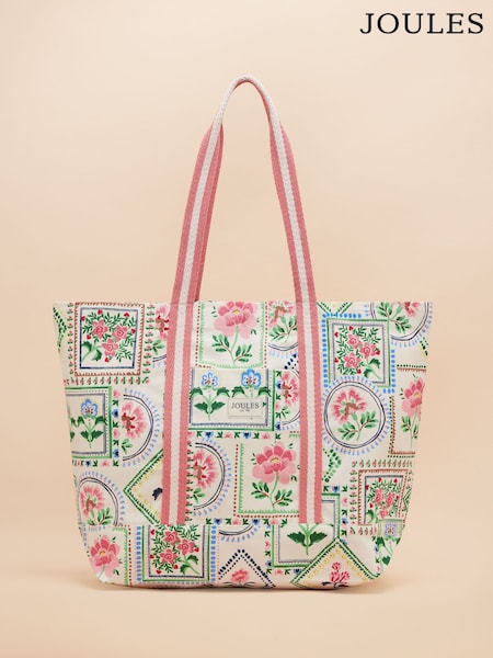 Joules Promenade Cream Tile Print Canvas Beach Bag (E01140) | £26