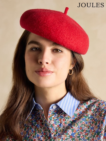Joules Amelie Red Adjustable Wool Beret Hat (E01211) | £25