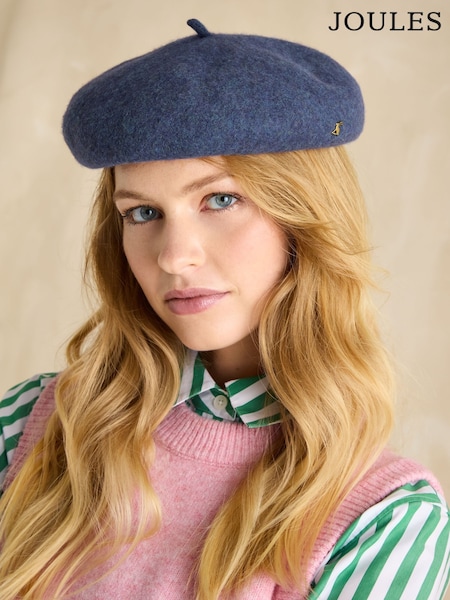 Joules Amelie Navy Blue Adjustable Wool Beret Hat (E01213) | £25