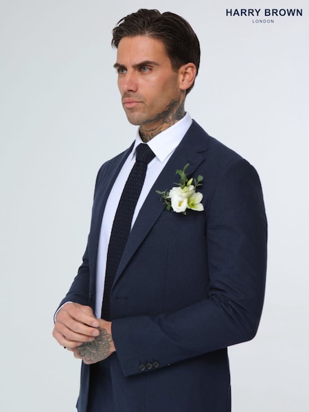 Harry Brown Navy Blue Decorate Cotton Linen Blend Tailored Fit Blazer (E01246) | £139