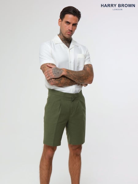 Harry Brown Green Decorate Cotton Linen Blend Shorts (E01361) | £59