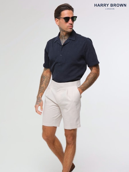 Harry Brown Natural Decorate Cotton Linen Blend Shorts (E01366) | £59