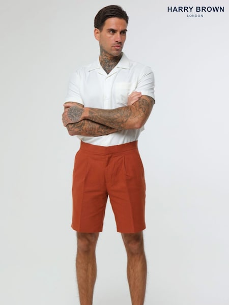 Harry Brown Orange Decorate Cotton Linen Blend Shorts (E01371) | £59