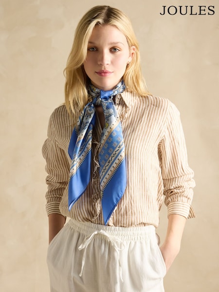 Joules Bloomfield Blue Square Silk Scarf (E01399) | £45