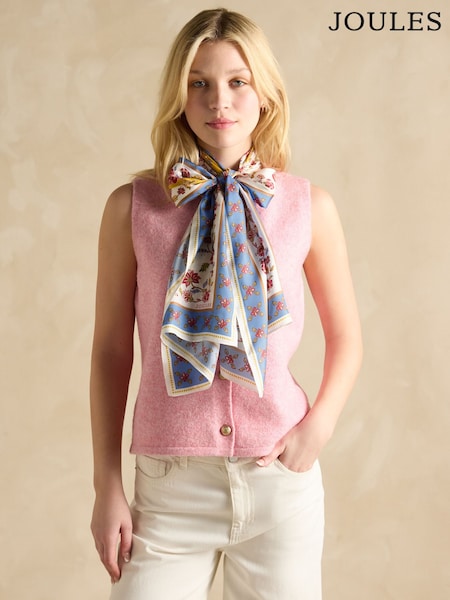 Joules Windsor Yellow/Blue Printed Long 100% Silk Scarf (E01404) | £45