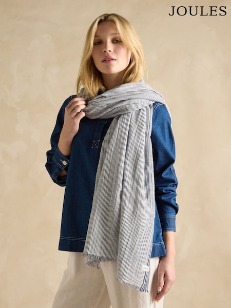 Joules Orla Cream/Navy Lightweight Cotton Scarf (E01406) | £25