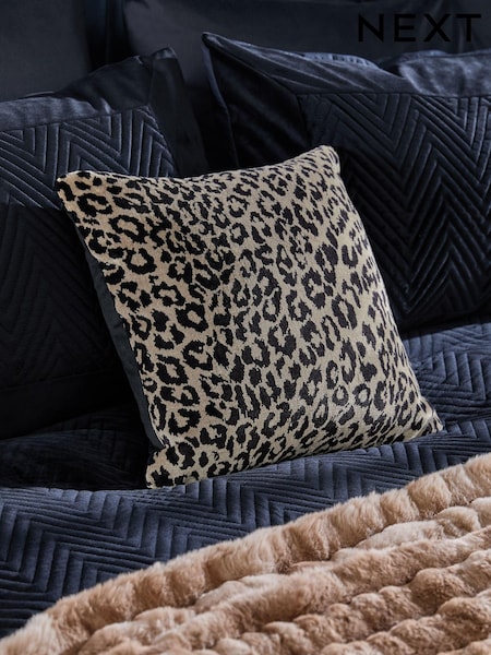 Black 1 43 x 43cm Velvet Leopard Print Cushion (E01420) | £22