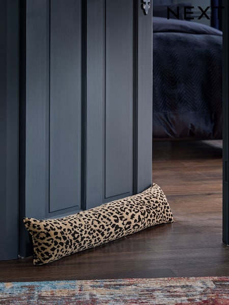 Black/Animal Leopard Velvet Draught Excluder (E01436) | £26