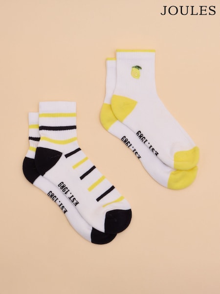 Joules Women's Volley Cream / Yellow Pack of Two Tennis Socks (E01484) | £10