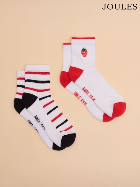Joules Women's Volley Cream/Red Pack of Two Tennis Socks (E01485) | £10