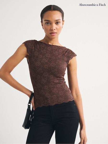 Brown - Abercrombie & Fitch Lace Reversible Scoopneck Top