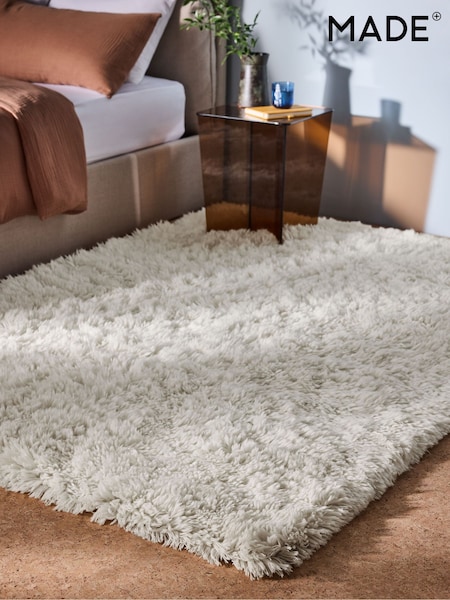 MADE.COM White Rectangular Dala Shaggy Berber Wool Rug (E01502) | £195 - £265