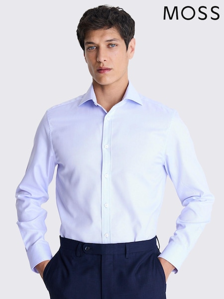 MOSS Light Blue Single Cuff Dobby 100% Cotton Shirt (E01548) | £50
