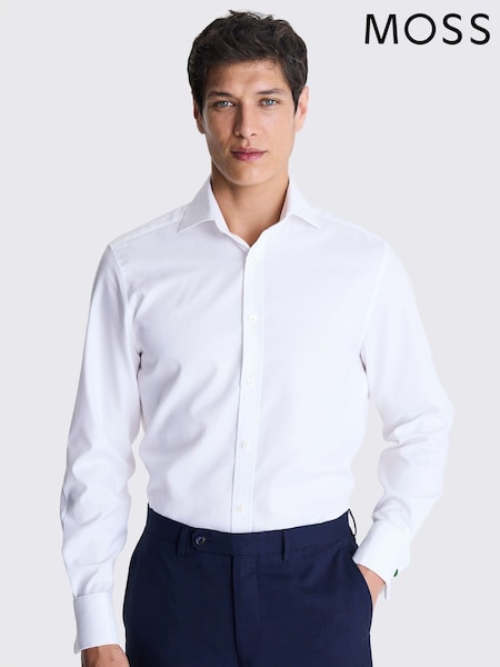 MOSS White Tailored Fit Dobby 100% Cotton Shirt (E01550) | £50