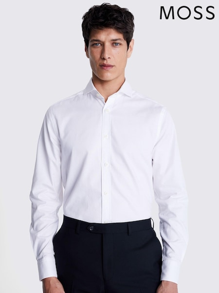 MOSS Ivory White Single Cuff Dobby 100% Cotton Shirt (E01554) | £50