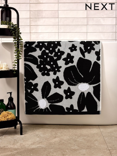 Monochrome Floral Print 100% Cotton Towel (E01574) | £8 - £18