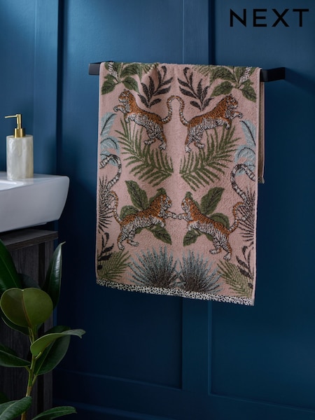 Pink Tiger Palm Print 100% Cotton Towel (E01578) | £12