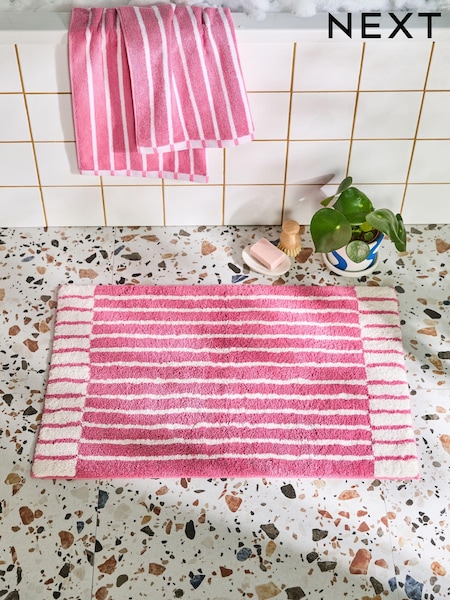 Pink Stripe 100% Cotton Bath Mat (E01582) | £16