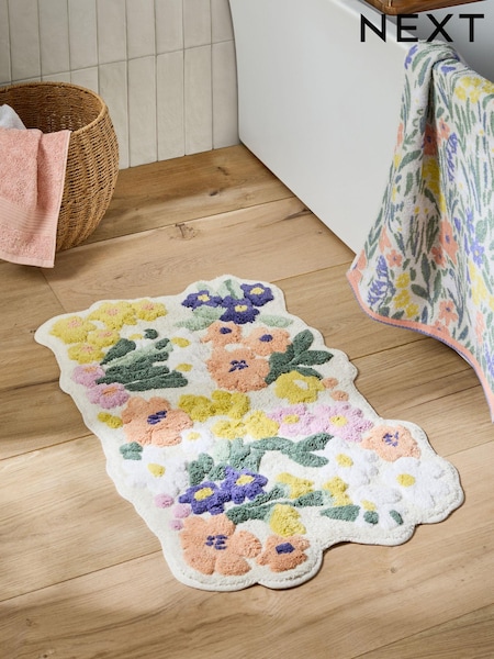 Multi Floral Print 100% Cotton Bath Mat (E01583) | £24