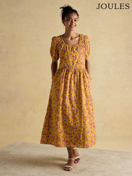 Joules Harlow Yellow Floral Broderie Dress (E01604) | £89