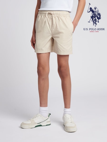 U.S. Polo Assn. Cream Boys Linen Blend Deck Shorts (E01717) | £40 - £48