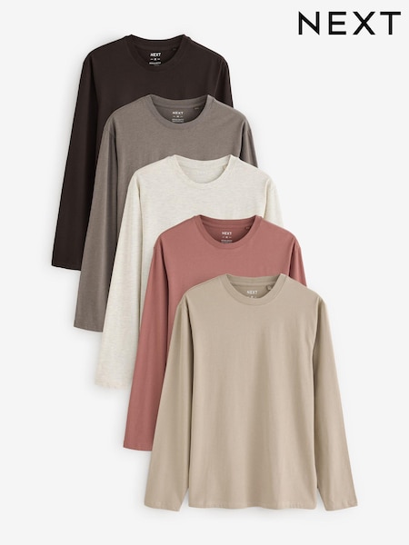 Neutral Regular Fit Regular Fit Long Sleeve 100% Cotton T-Shirts 5 Pack (E01733) | £47.50