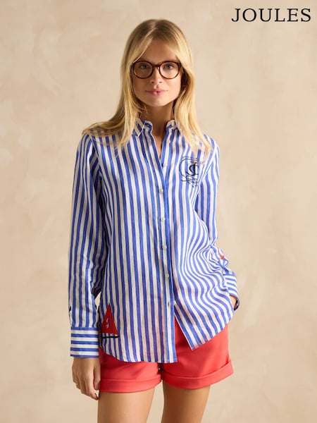 Joules Sail Away Blue Stripe Relaxed Fit 100% Linen Shirt (E01801) | £75