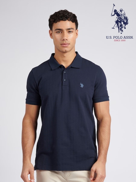 U.S. Polo Assn. Blue Mens Regular Fit Vertical Texture 100% Cotton Polo Shirt (E01847) | £60