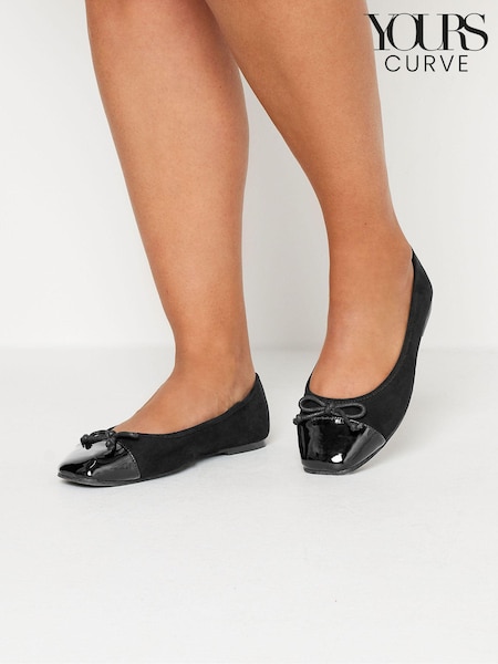 Yours Curve Black Extra Wide Fit Chiselled Toe Cap Ballet Shoes (E02050) | £24