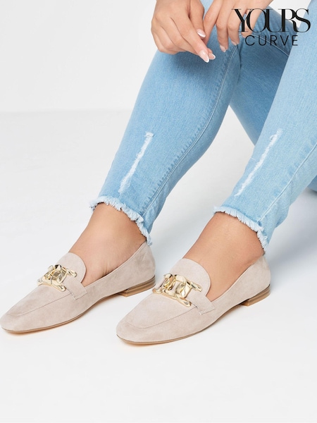 Yours Curve Natural Wide Fit Chain Detail Closed Back Loafers (E02056) | £39