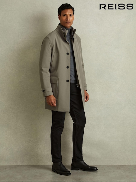 Reiss Pistachio Green Player Hybrid Removable Funnel Neck Overcoat (E02266) | £228