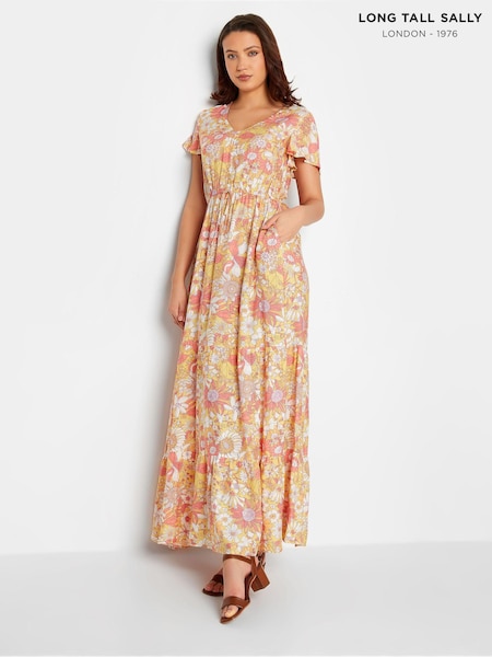 Long Tall Sally Orange Pastel Floral Maxi Dress (E02709) | £45