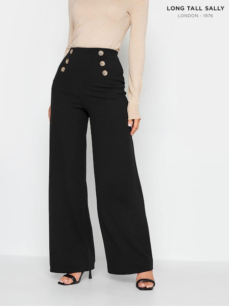 Long Tall Sally Black Button Detail Wide Leg Trousers (E02723) | £39