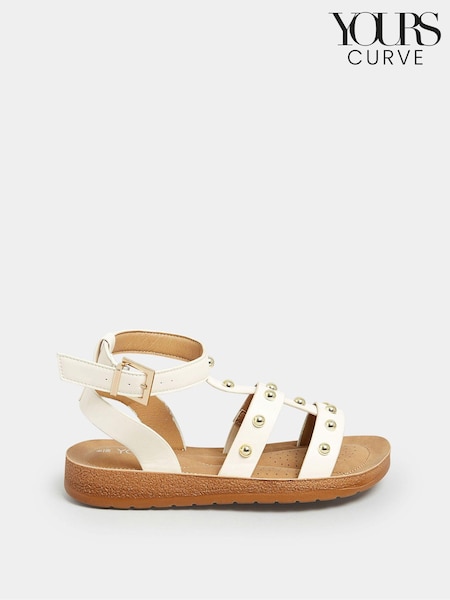 Yours Curve White Extra Wide Fit Studded Gladiator Sandals (E02795) | £31