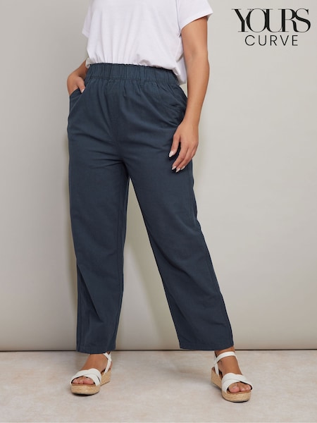 Yours Curve Blue Cool 100% Cotton Wide Leg Trousers (E02802) | £27