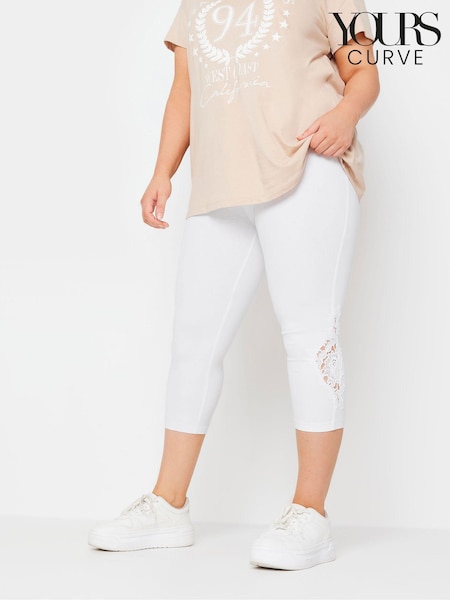 Yours Curve White Lace Stretched Cropped Leggings (E02805) | £20