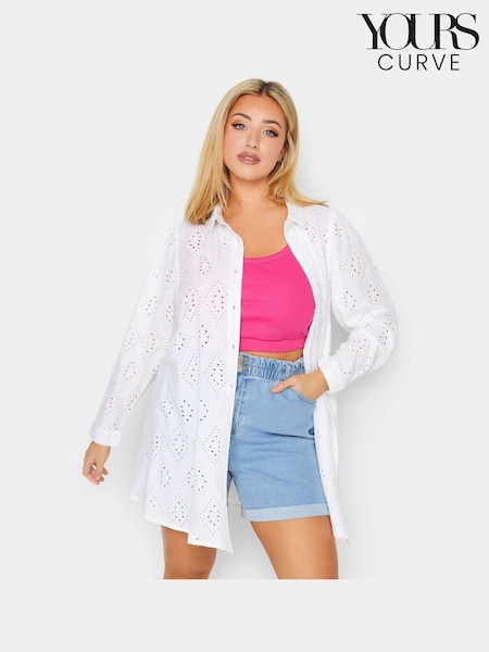 Yours Curve White Broderie Shirt (E02835) | £31