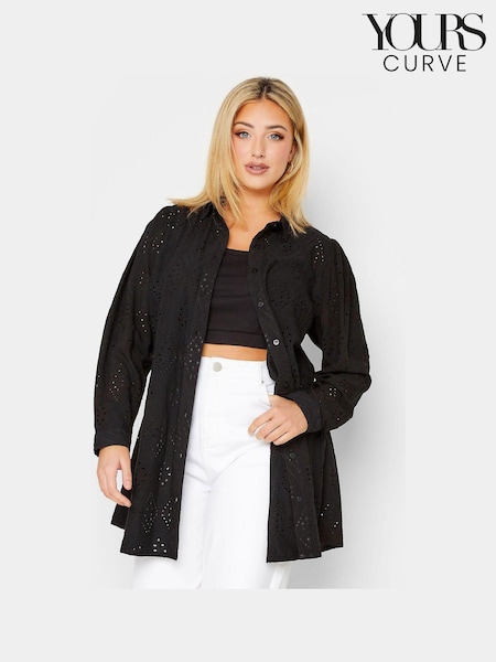 Yours Curve Black Broderie Shirt (E02840) | £31