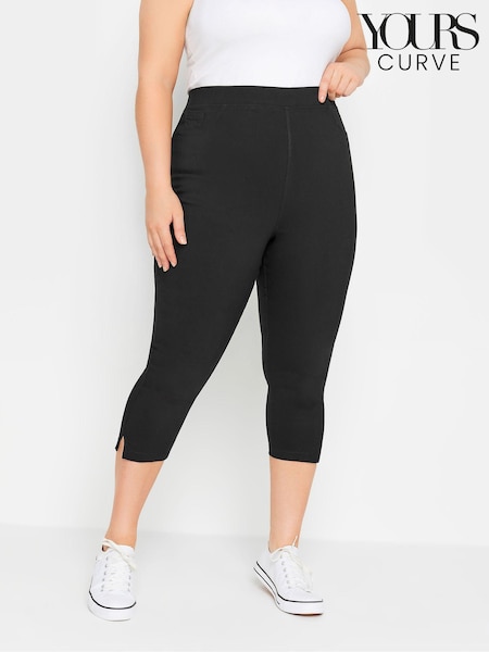 Yours Curve Black Bengaline Cropped Stetch Pull-Ons Trousers (E02846) | £27
