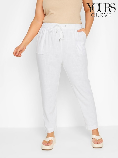 Yours Curve White Linen Viscose Joggers (E02847) | £29