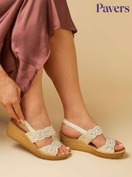 Pavers Wedge Heel White Sandals (E02982) | £30
