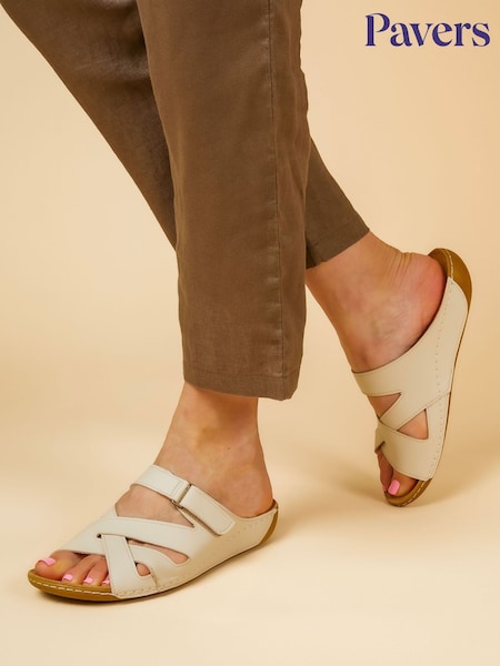 Pavers Cream Ladies Touch Fasten Mules (E03025) | £30
